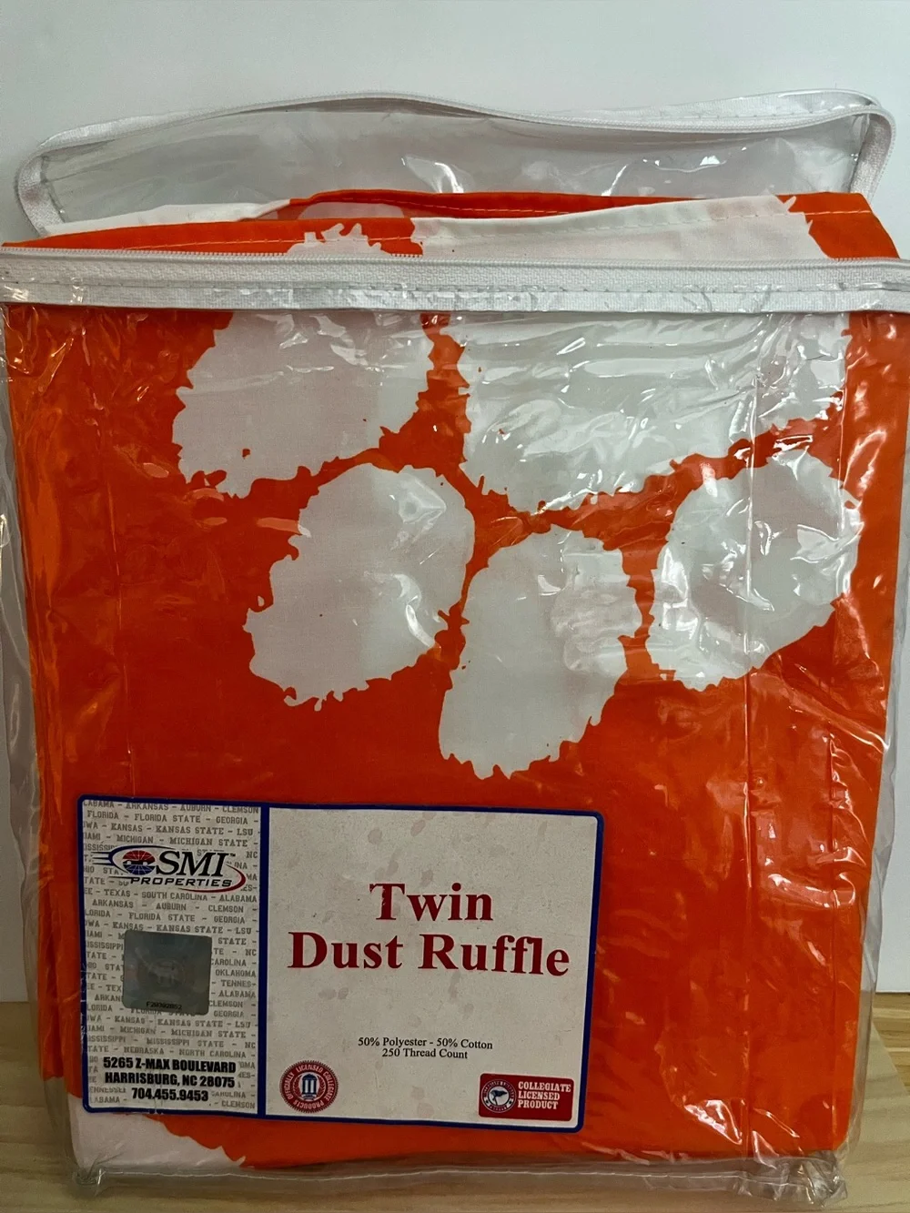 Univ of Tennessee Twin Dust Ruffle in Bright Orange with White Paw Print